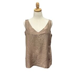 Heres A Hug Womens Large Taupe 100% Silk V-Neck Sleeveless Tank Top Blouse